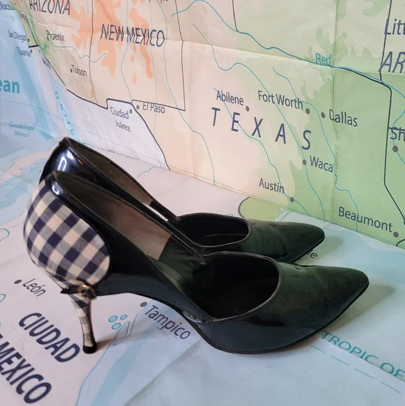 Vintage 1950s Heels Shoes Pumps Elegant Black & White Checkered Women's Size 7 - Picture 4 of 9